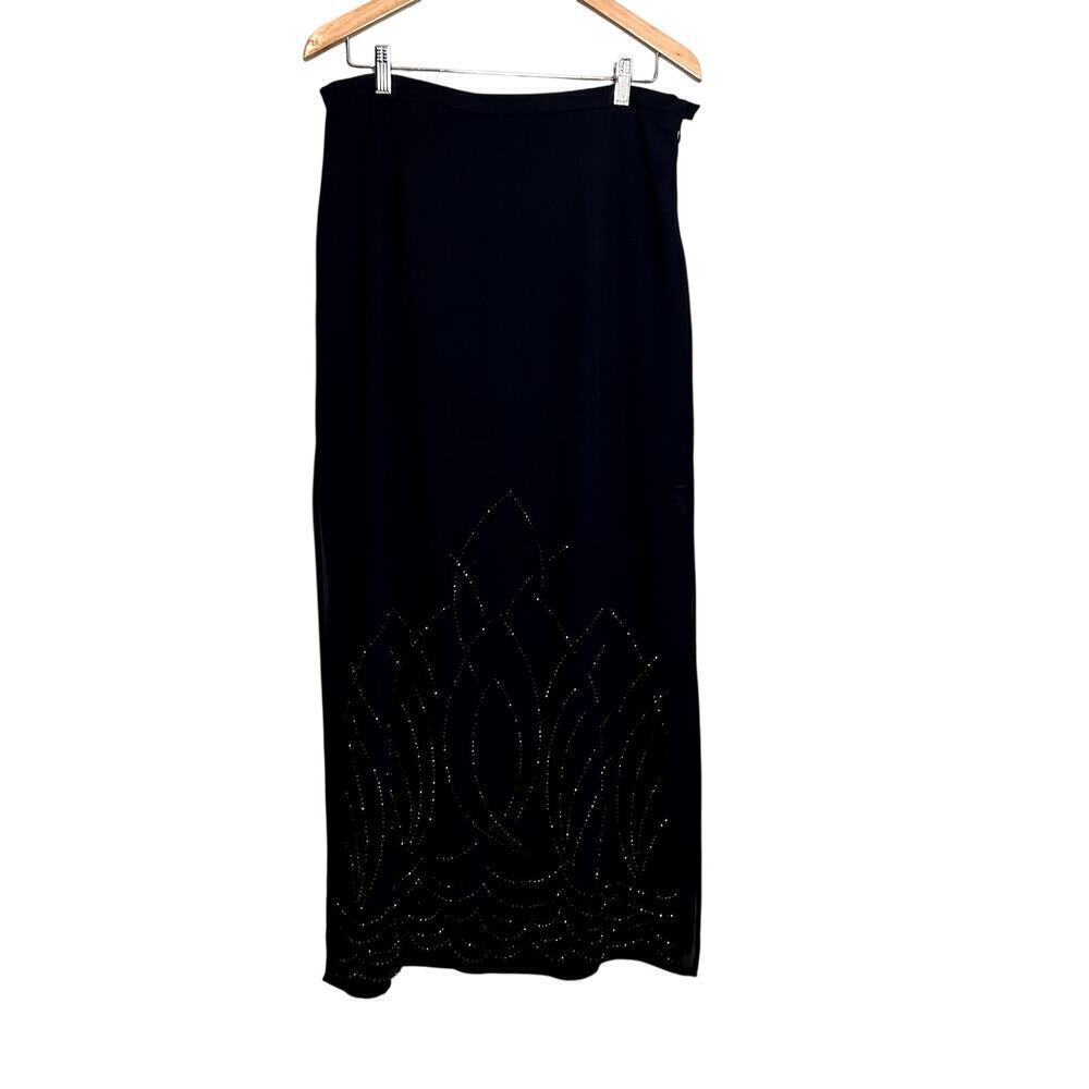Vintage Y2K Beaded Midi Maxi Skirt Flowy Boho Chiffon DressBarn Plus Size 14